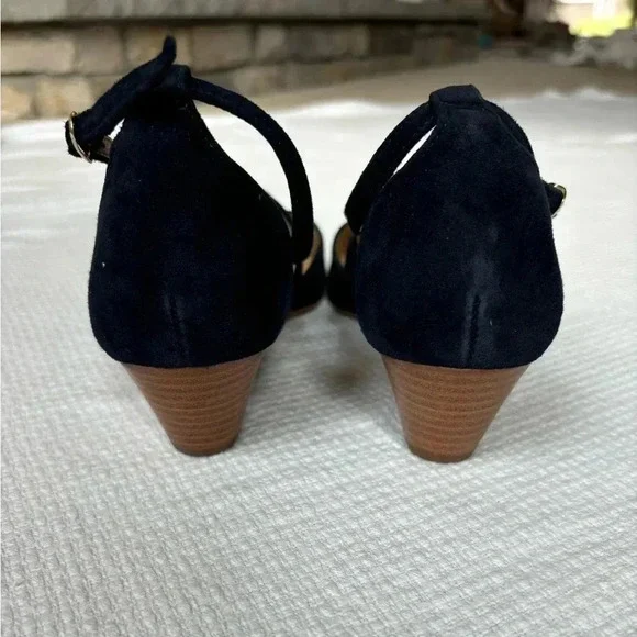 Talbots Wedges Size 7 Navy Laney Crisscross Suede Preppy Career City Timeless